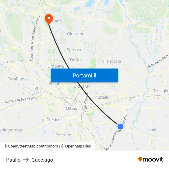 Paullo to Cucciago map