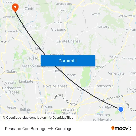 Pessano Con Bornago to Cucciago map