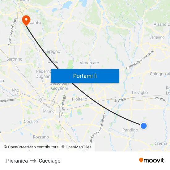 Pieranica to Cucciago map