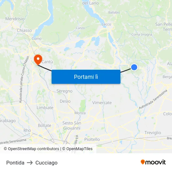 Pontida to Cucciago map