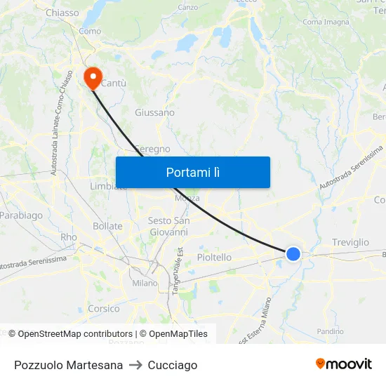 Pozzuolo Martesana to Cucciago map