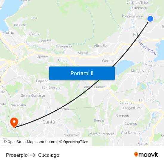 Proserpio to Cucciago map