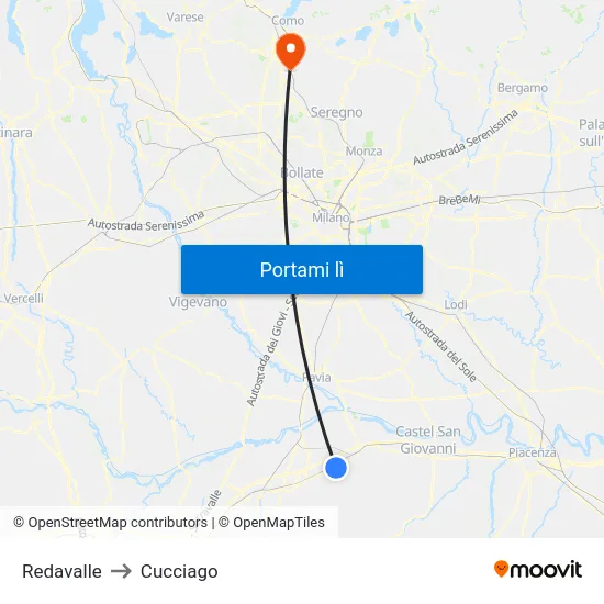 Redavalle to Cucciago map