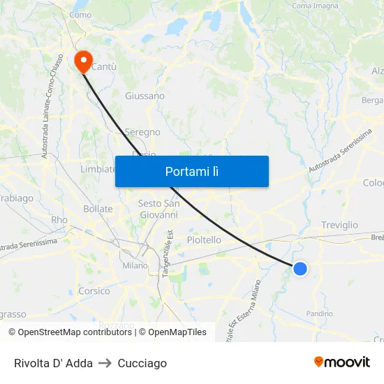 Rivolta D' Adda to Cucciago map