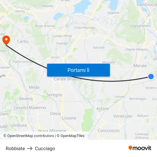 Robbiate to Cucciago map