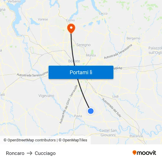 Roncaro to Cucciago map