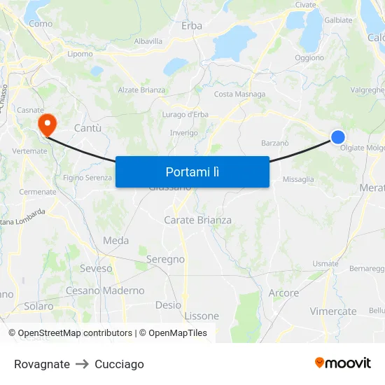 Rovagnate to Cucciago map