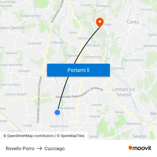 Rovello Porro to Cucciago map