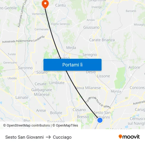 Sesto San Giovanni to Cucciago map