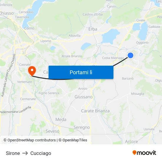 Sirone to Cucciago map
