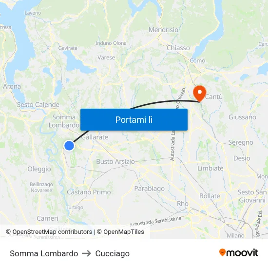 Somma Lombardo to Cucciago map