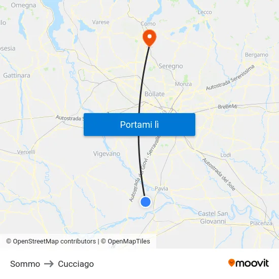 Sommo to Cucciago map