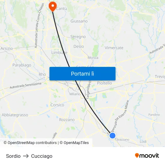Sordio to Cucciago map