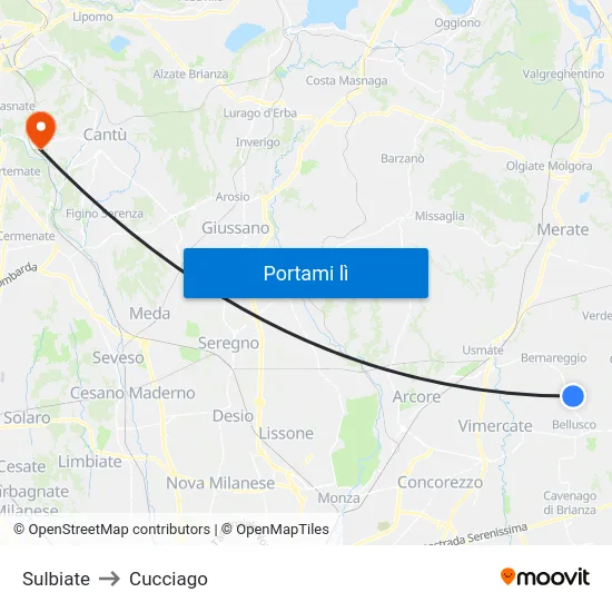 Sulbiate to Cucciago map