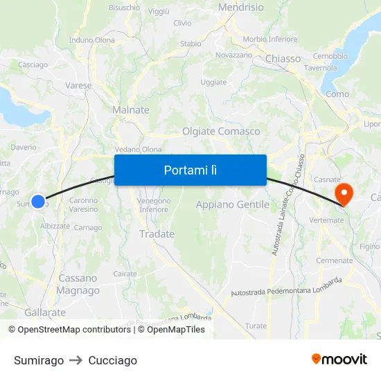 Sumirago to Cucciago map