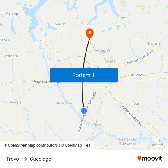 Trovo to Cucciago map