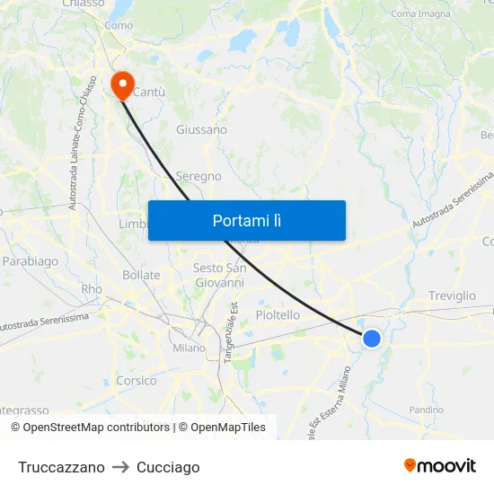 Truccazzano to Cucciago map