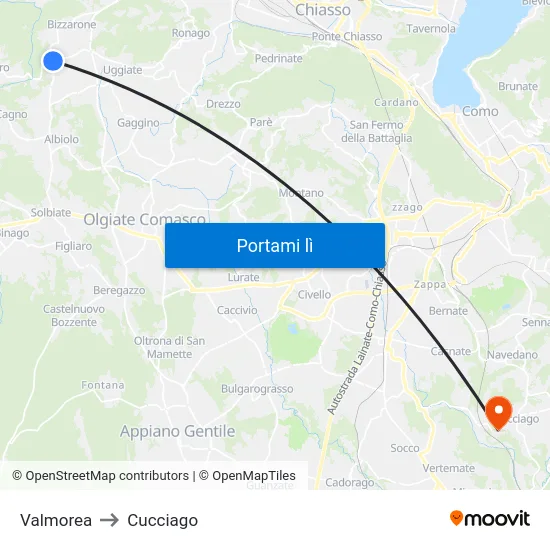 Valmorea to Cucciago map