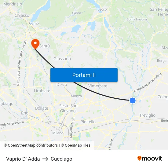 Vaprio D' Adda to Cucciago map