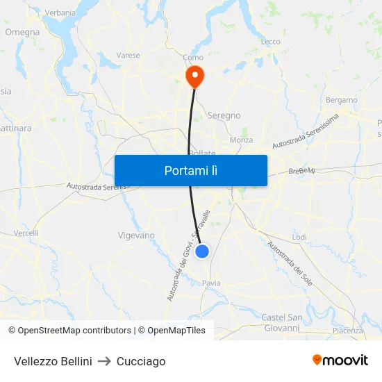 Vellezzo Bellini to Cucciago map