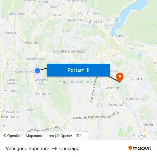 Venegono Superiore to Cucciago map