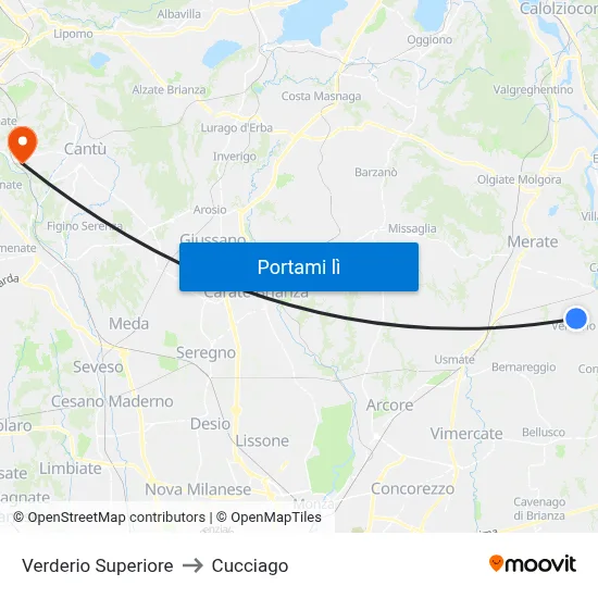 Verderio Superiore to Cucciago map