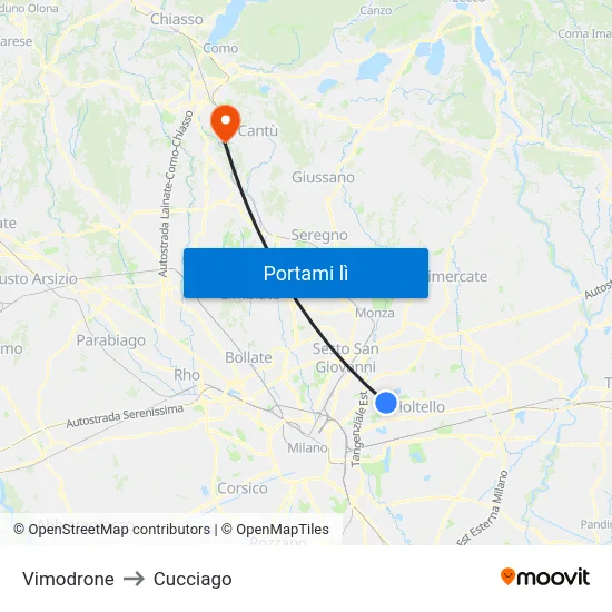 Vimodrone to Cucciago map