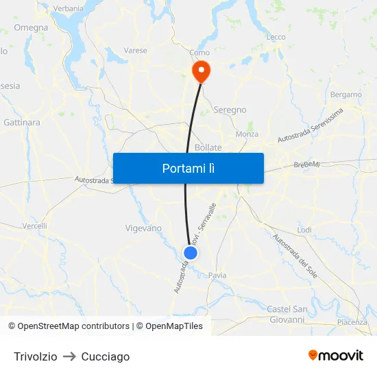 Trivolzio to Cucciago map