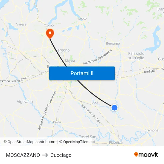 MOSCAZZANO to Cucciago map