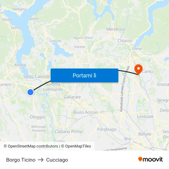 Borgo Ticino to Cucciago map