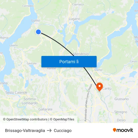 Brissago-Valtravaglia to Cucciago map