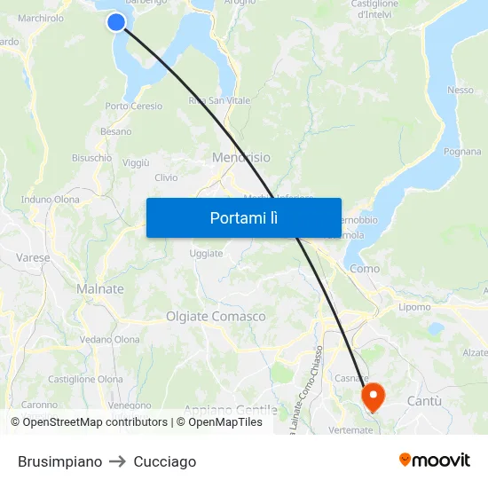 Brusimpiano to Cucciago map