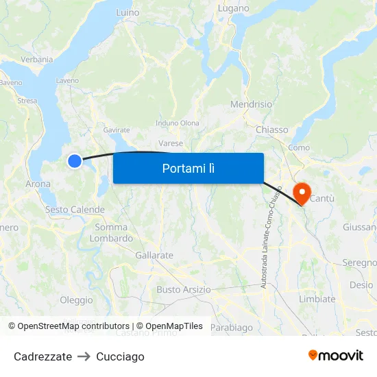 Cadrezzate to Cucciago map