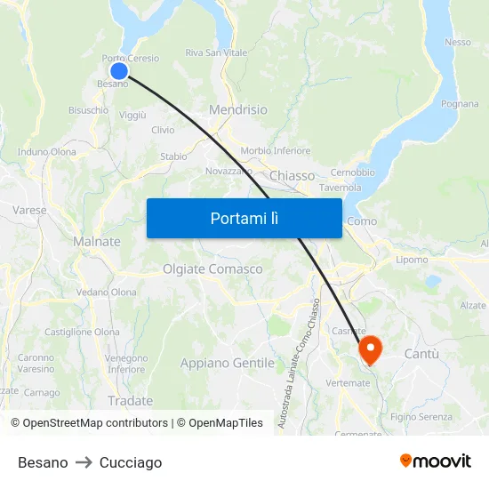Besano to Cucciago map