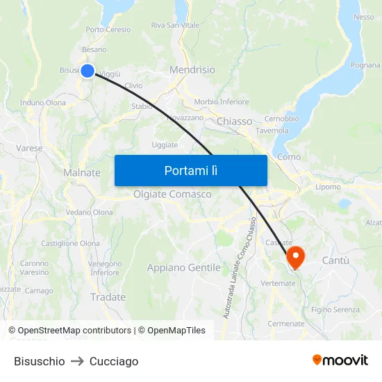 Bisuschio to Cucciago map