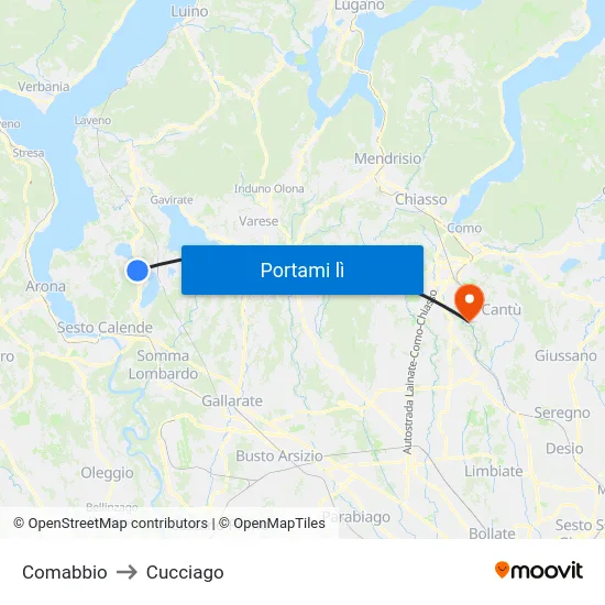 Comabbio to Cucciago map
