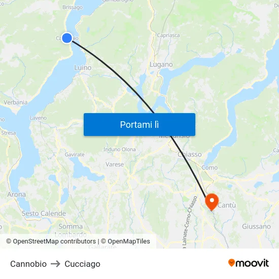 Cannobio to Cucciago map