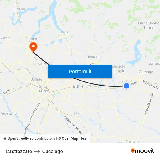 Castrezzato to Cucciago map