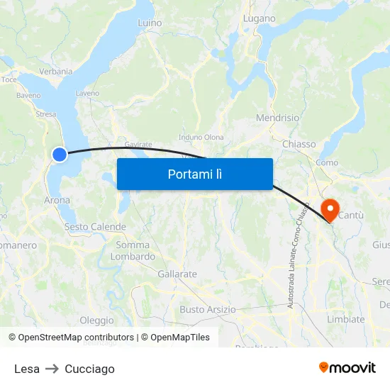 Lesa to Cucciago map