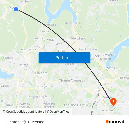 Cunardo to Cucciago map