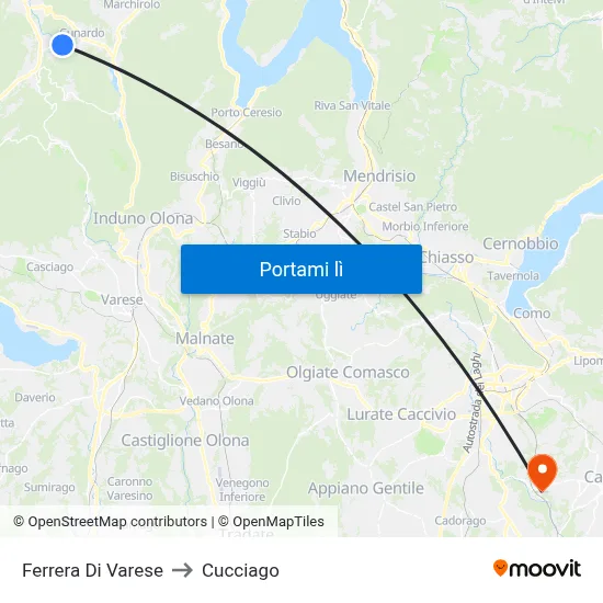 Ferrera Di Varese to Cucciago map
