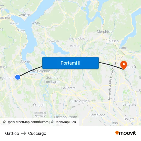 Gattico to Cucciago map