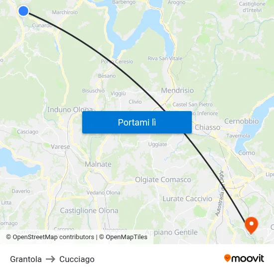 Grantola to Cucciago map