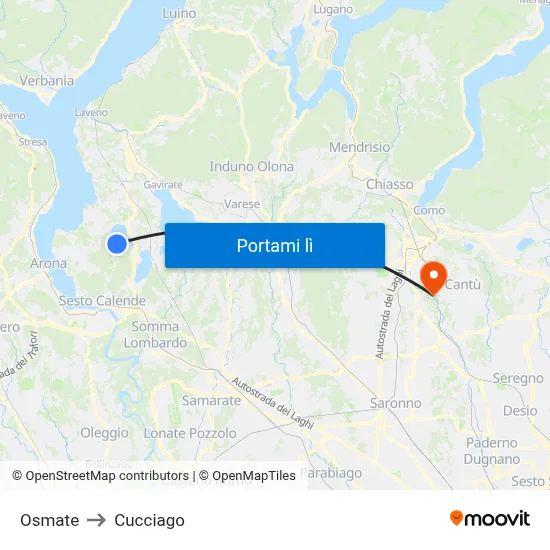 Osmate to Cucciago map