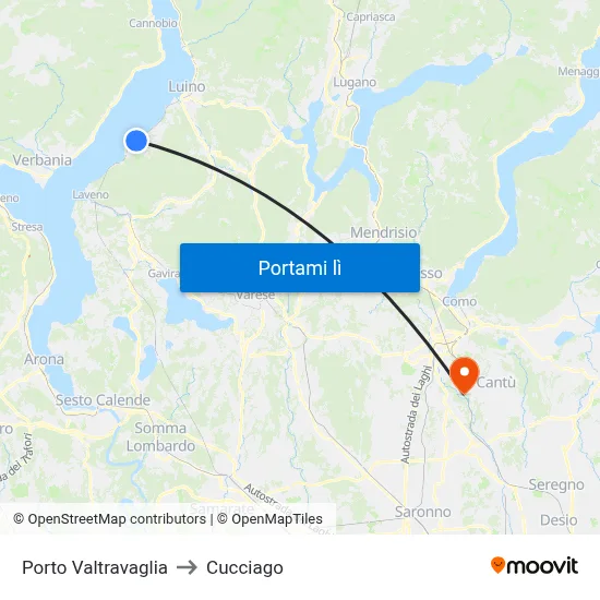 Porto Valtravaglia to Cucciago map