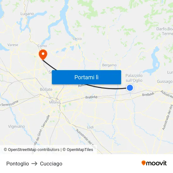Pontoglio to Cucciago map