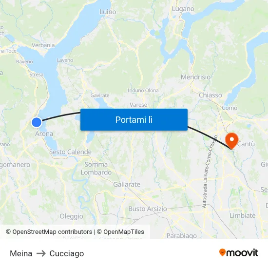 Meina to Cucciago map