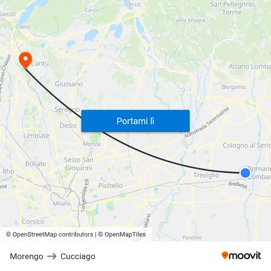 Morengo to Cucciago map