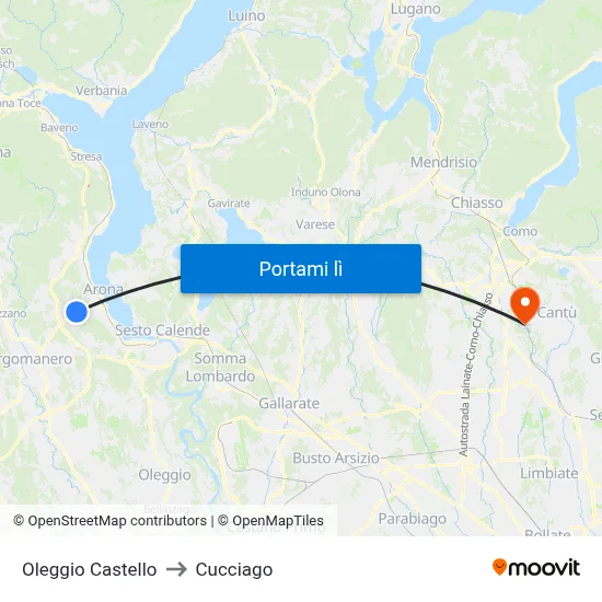 Oleggio Castello to Cucciago map
