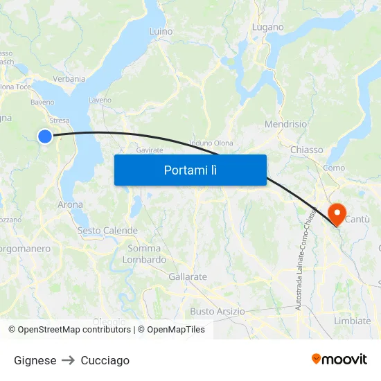 Gignese to Cucciago map